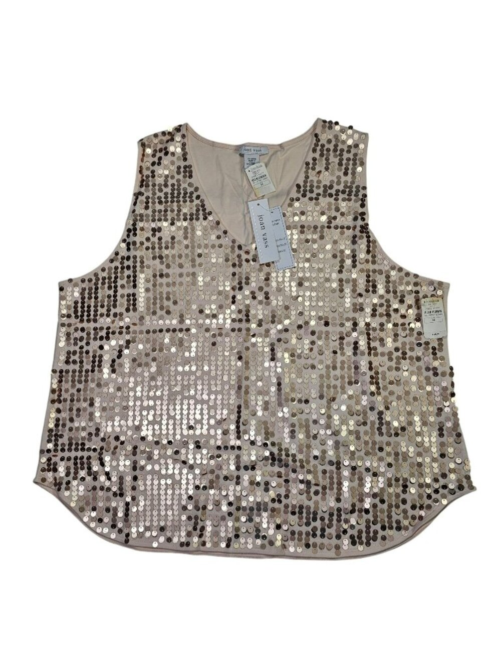 Joan Vass NWT Round Hem Sequin Tank Top Women's Size 3X (22W) Dusty Rose Pink